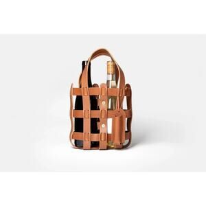 WP Standard The Wine Tote Tan Leather Bottle Carrier Bag Handmade